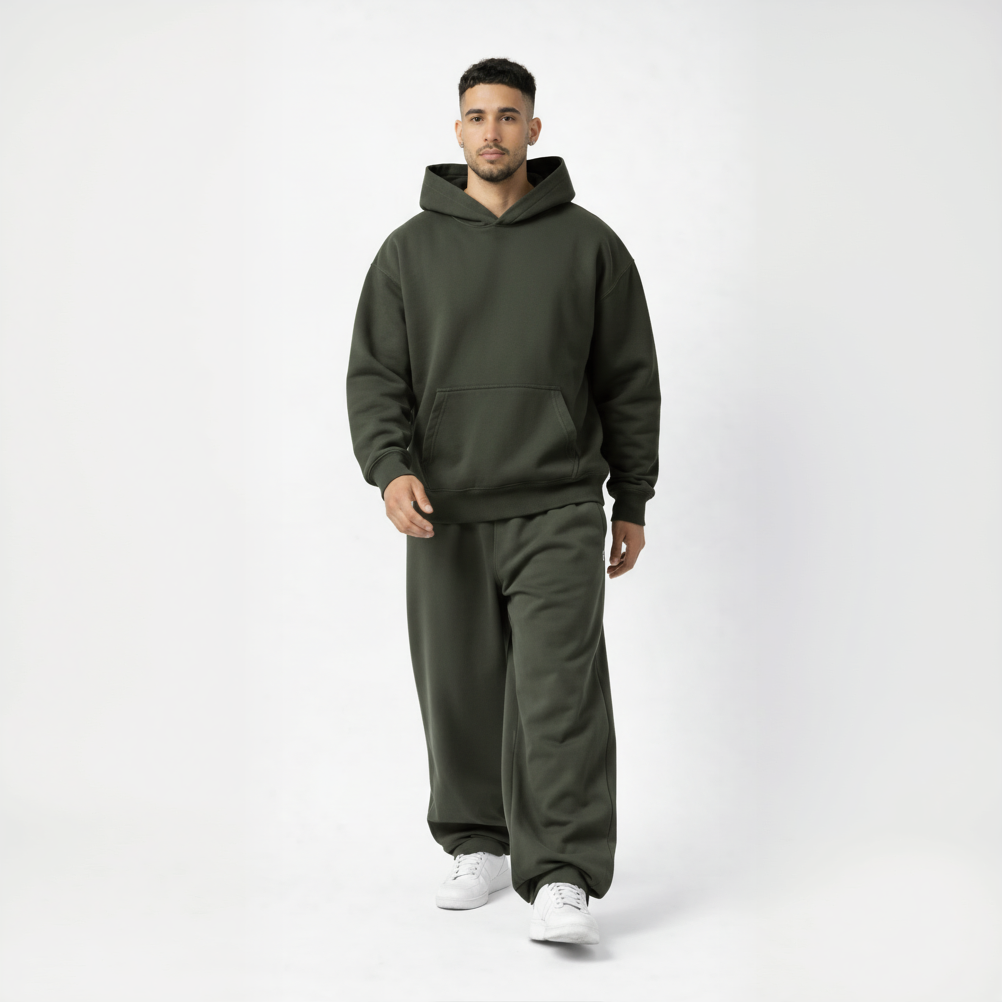 Pack of Drop Shoulder Hoodie-Olive