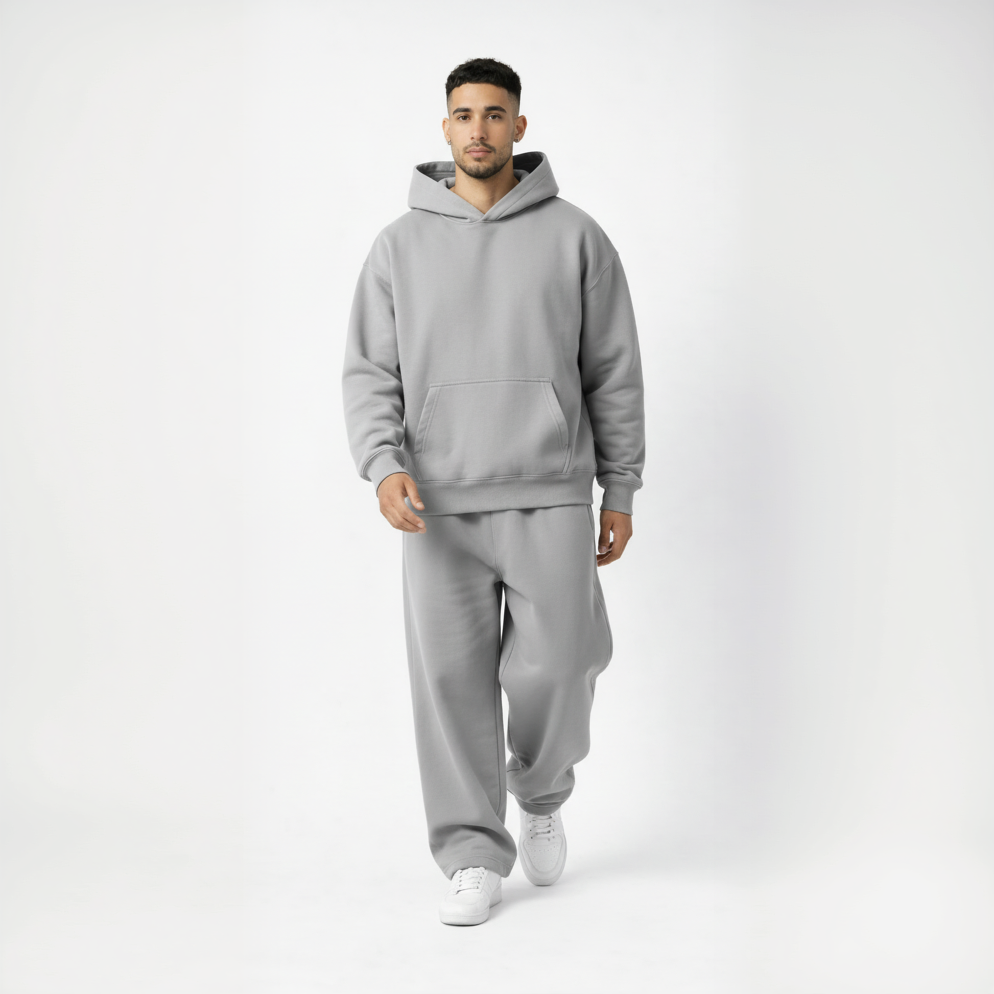 Drop Shoulder Hoodie-Pebble-2