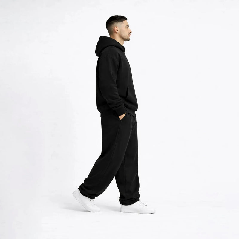 Drop Shoulder Hoodie-Black-zoom-