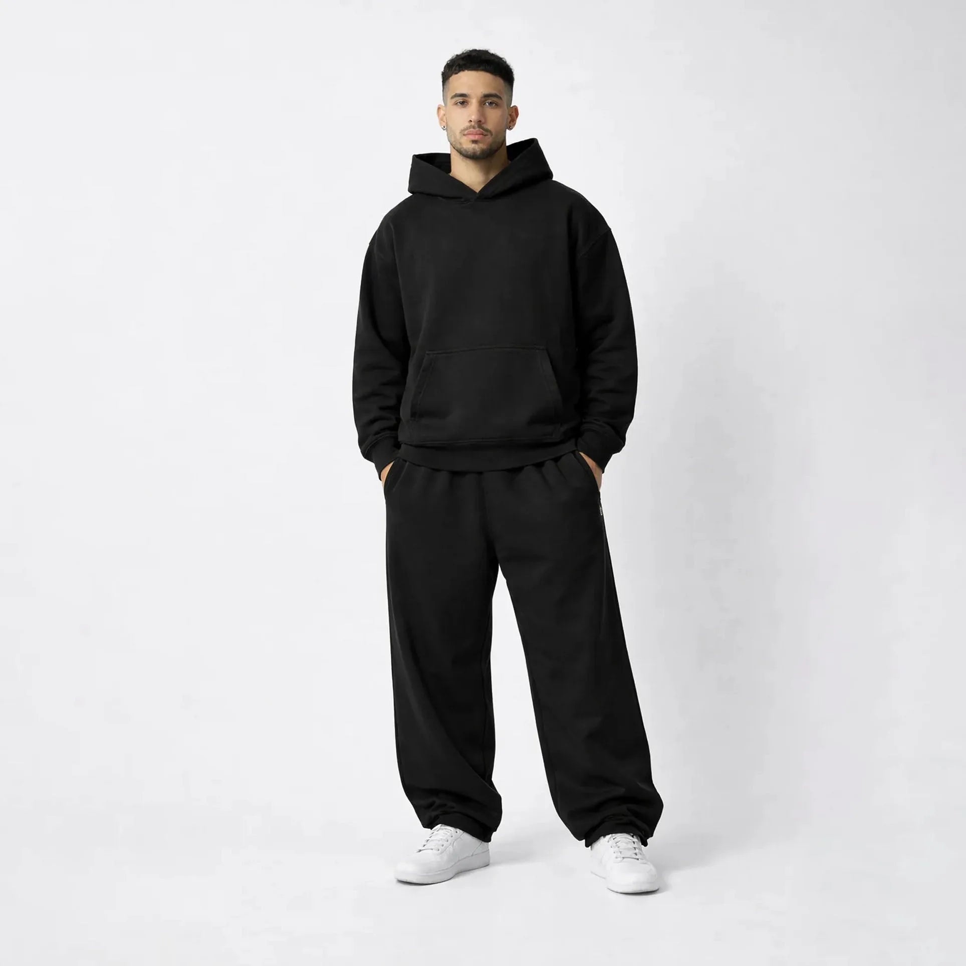 Pack of Drop Shoulder Hoodie-Black