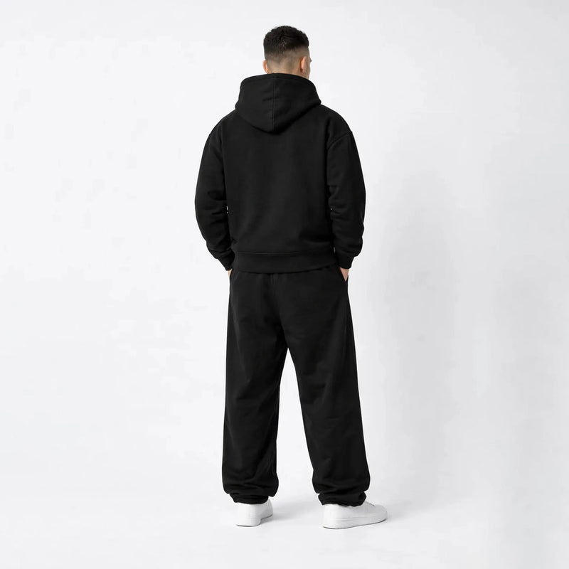 Drop Shoulder Hoodie-Black-zoom-