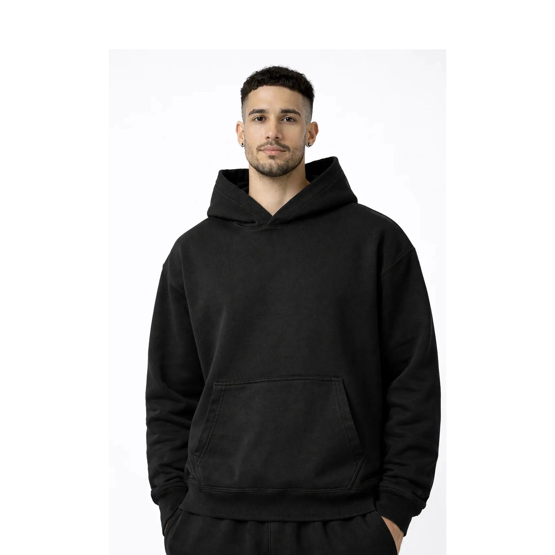 Drop Shoulder Hoodie-Black-zoom-6