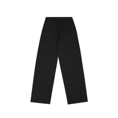 Black baggy sweatpants with relaxed straight-leg fit, elastic waistband with drawstring, and side pockets for everyday comfort.