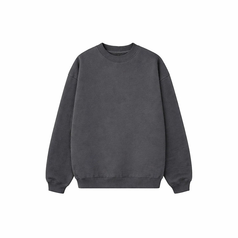 Drop Shoulder Crewneck- Black-zoom-