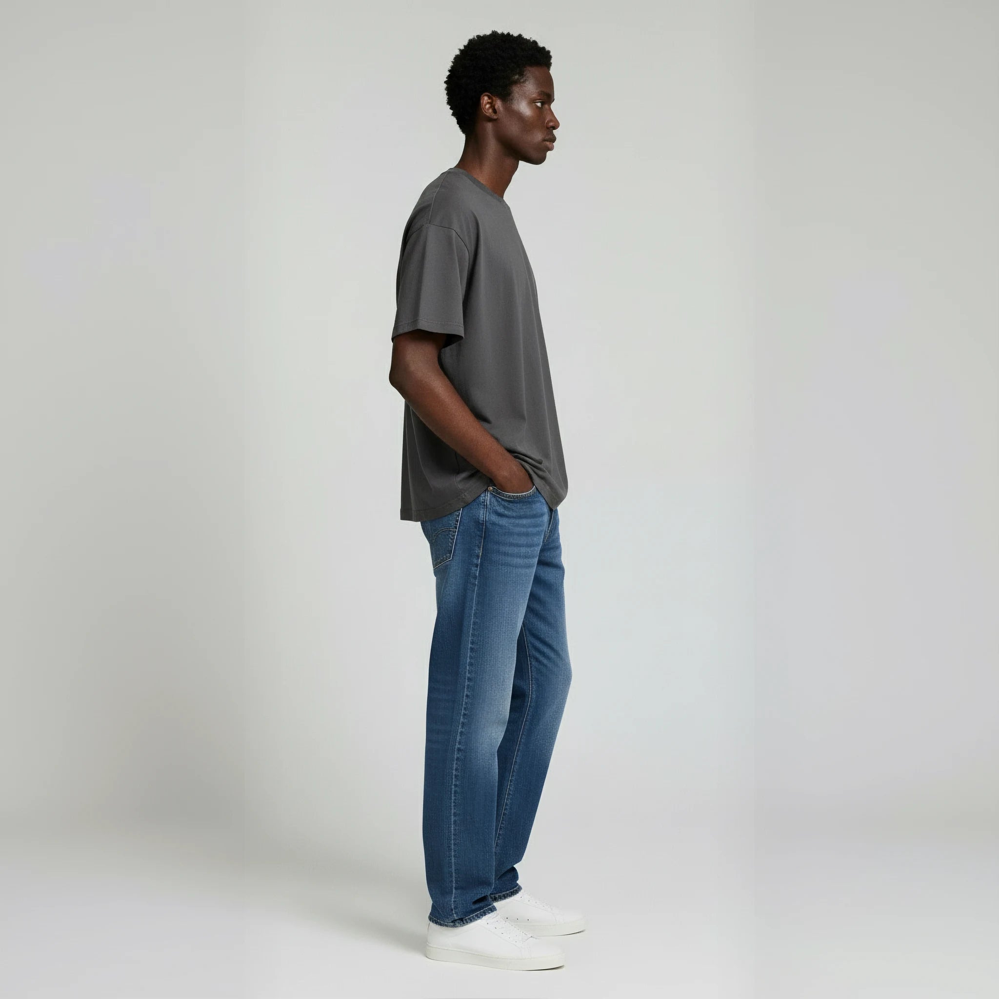 Drop Shoulder Tee shirt- Charcoal-zoom-7