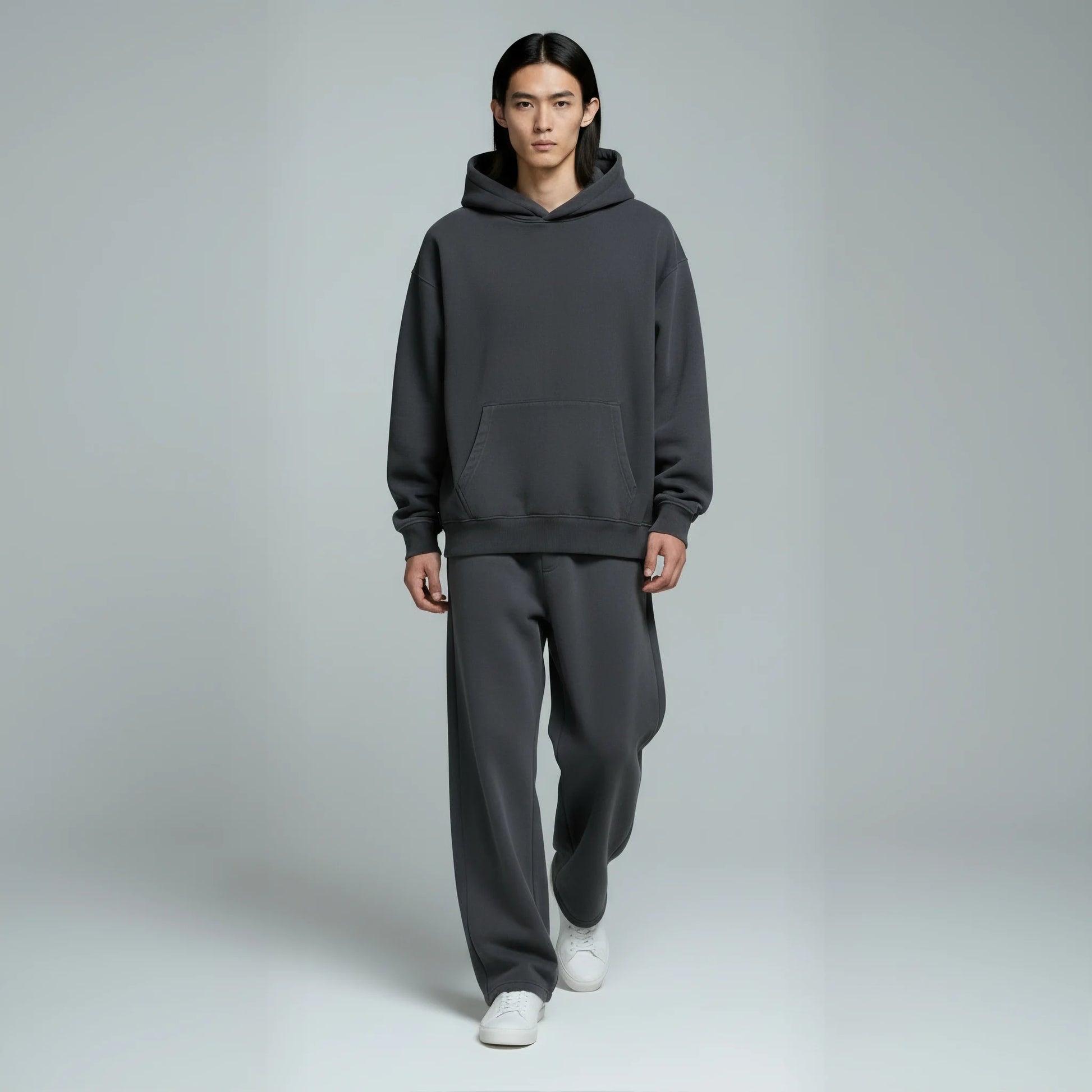 Drop Shoulder Hoodie- Charcoal-6