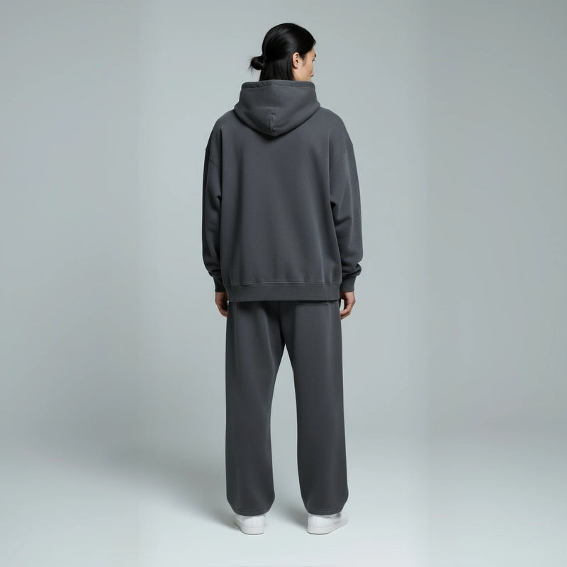Drop Shoulder Hoodie- Charcoal-zoom-