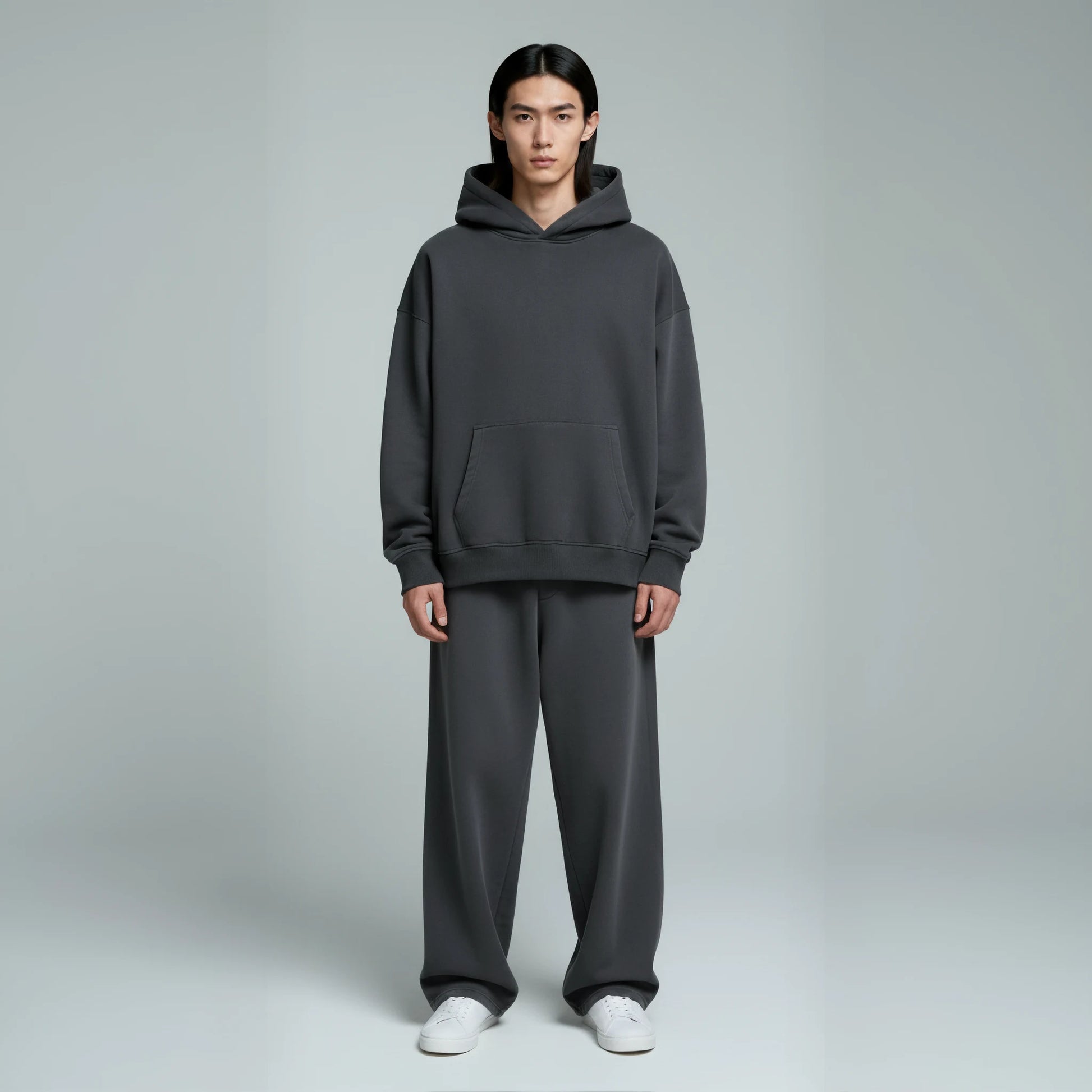 Drop Shoulder Hoodie- Charcoal-2