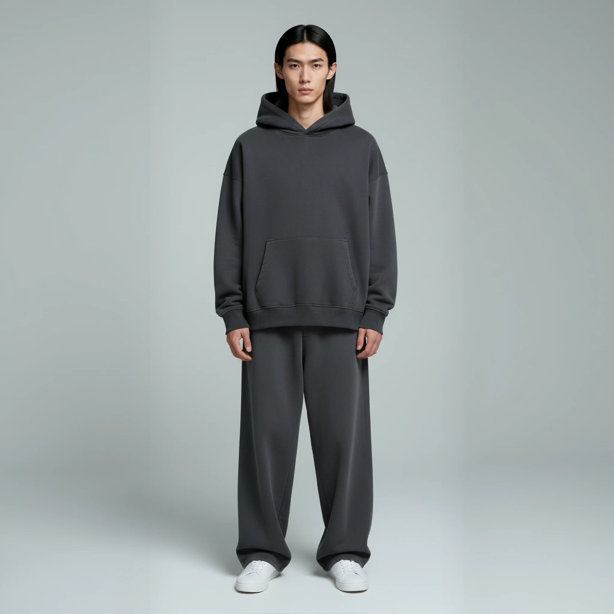 Drop Shoulder Hoodie- Charcoal
