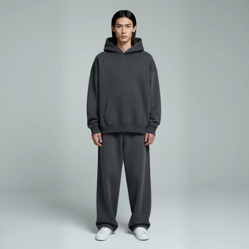 Drop Shoulder Hoodie- Charcoal-zoom-