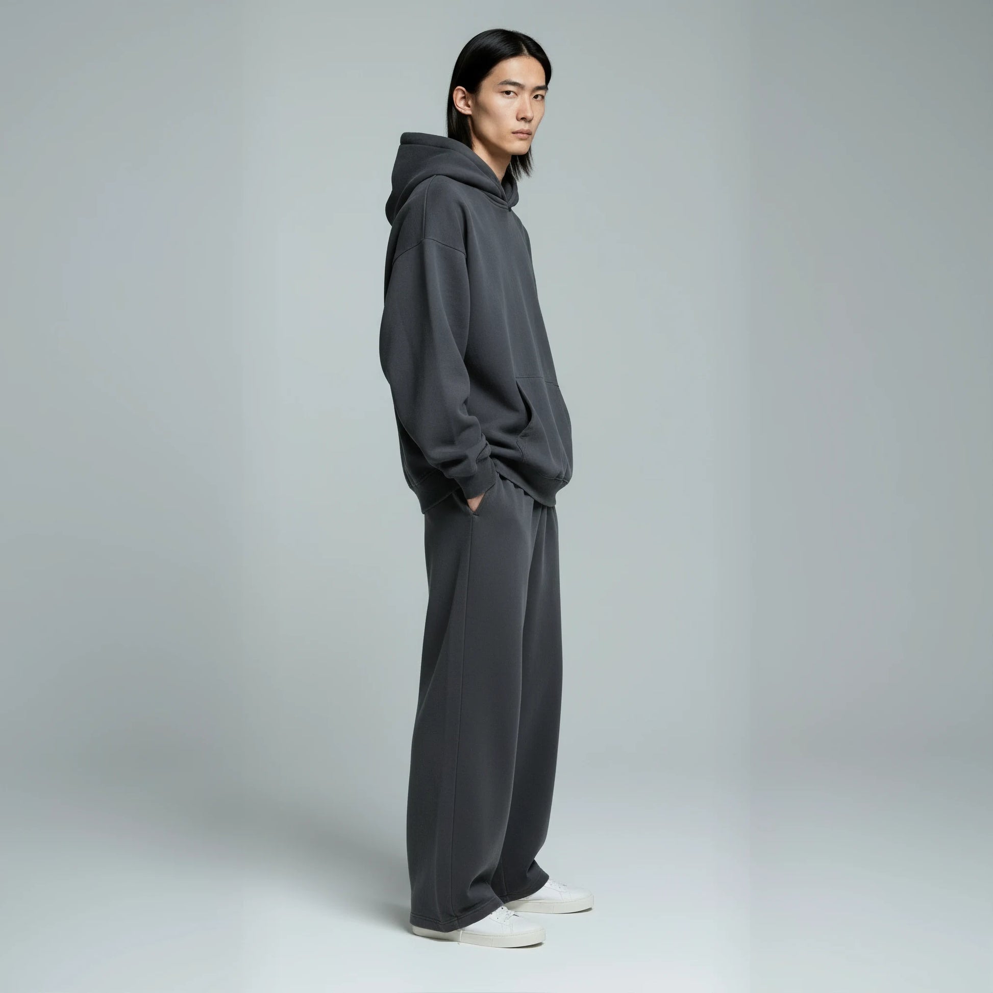 Drop Shoulder Hoodie- Charcoal-5