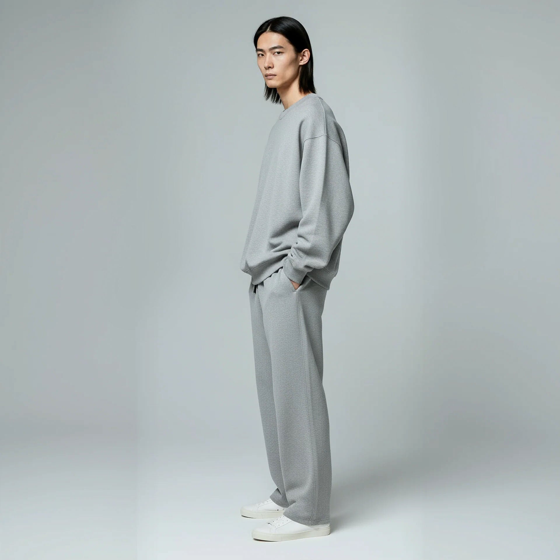 Pack of Drop Shoulder Crewneck- Heather Grey-zoom-4