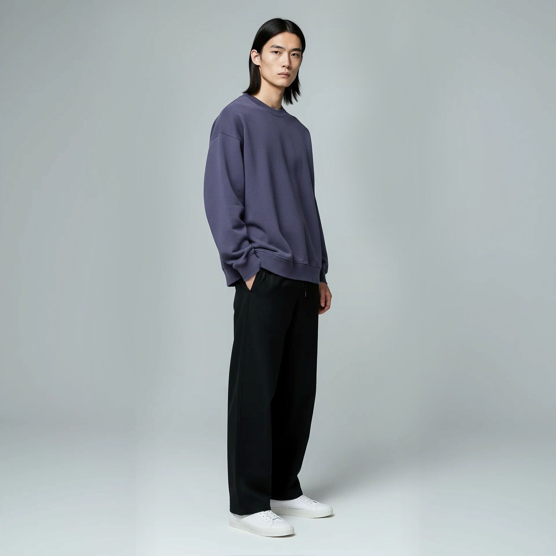 Drop Shoulder Crewneck- Blueberry-5