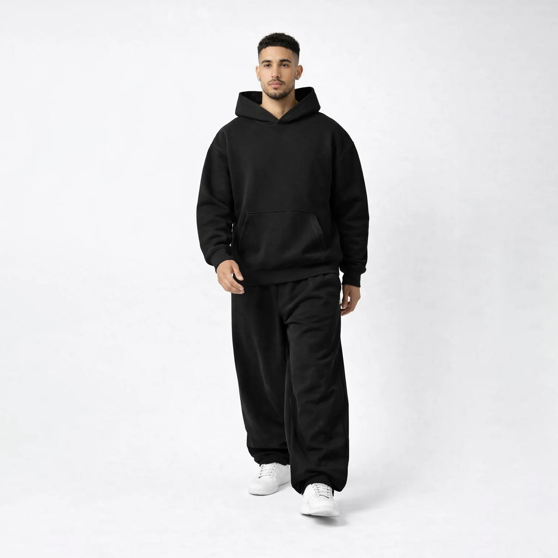 Drop Shoulder Hoodie-Black-zoom-2