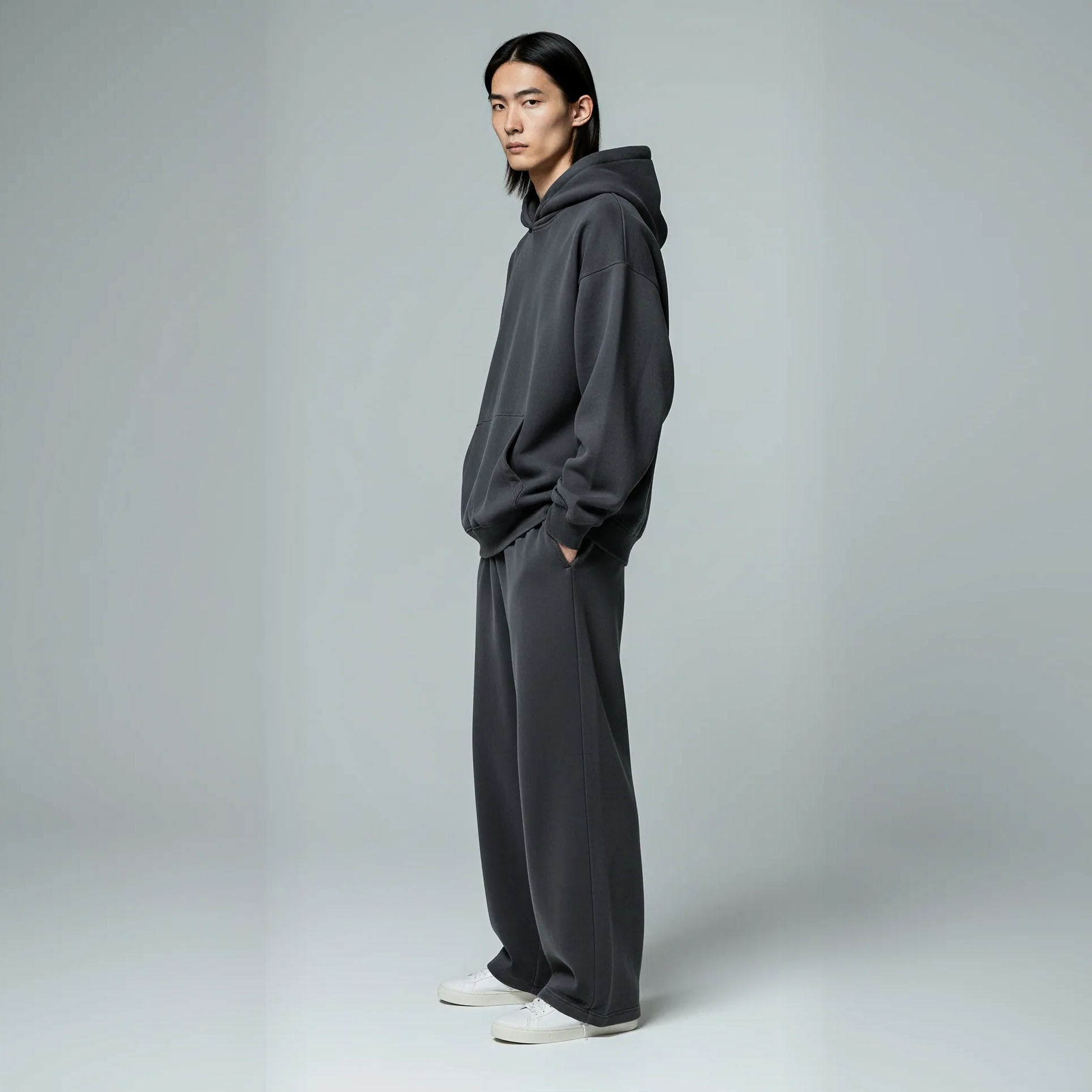 Drop Shoulder Hoodie- Charcoal-4