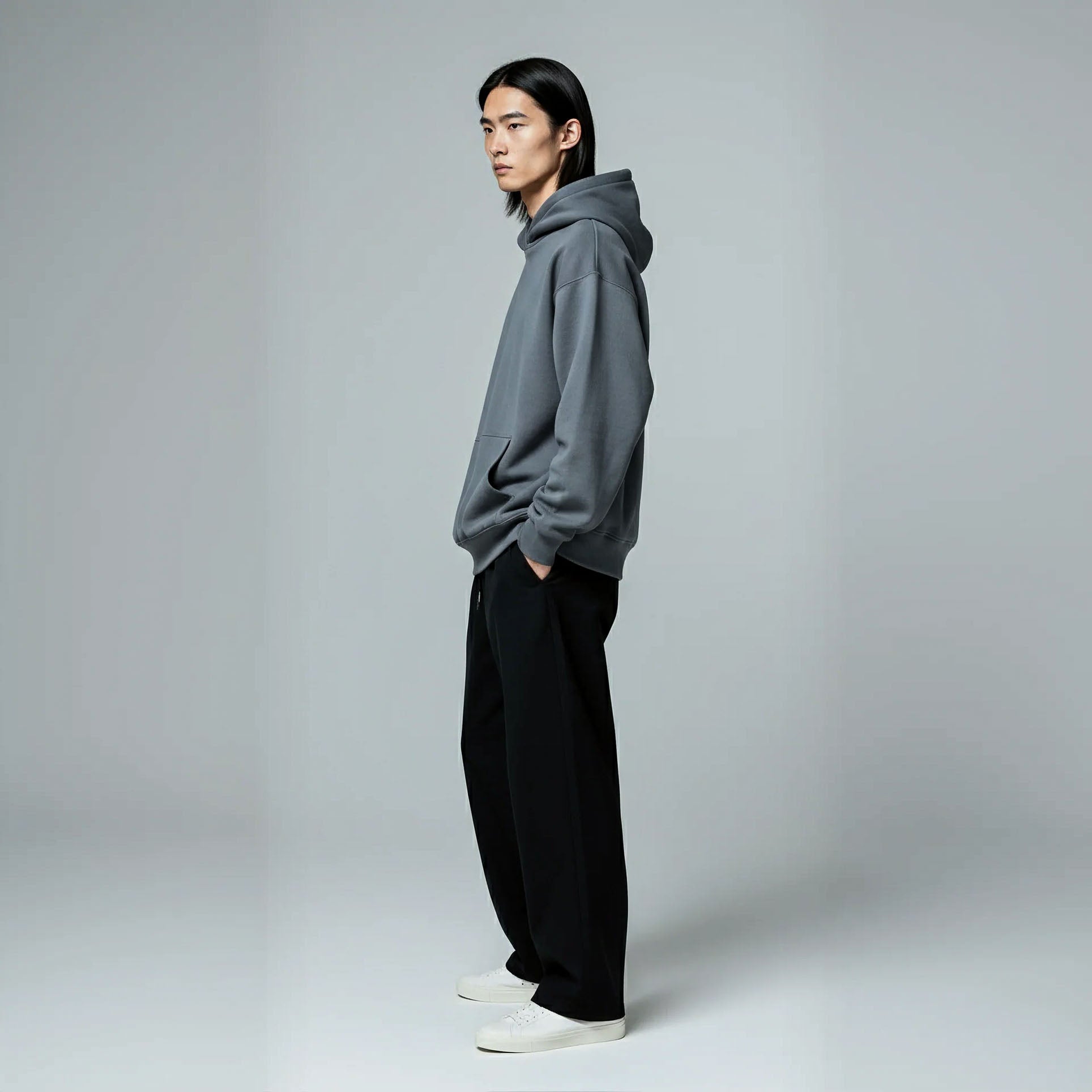 Drop Shoulder Hoodie- Deep Slate-4