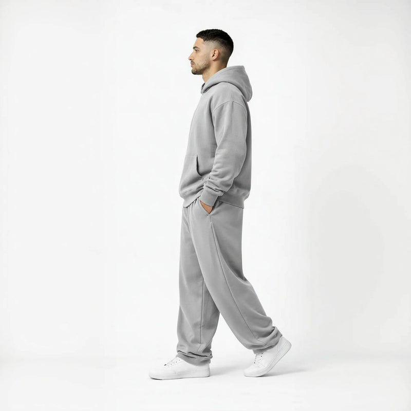 Drop Shoulder Hoodie-Heather Grey-zoom-