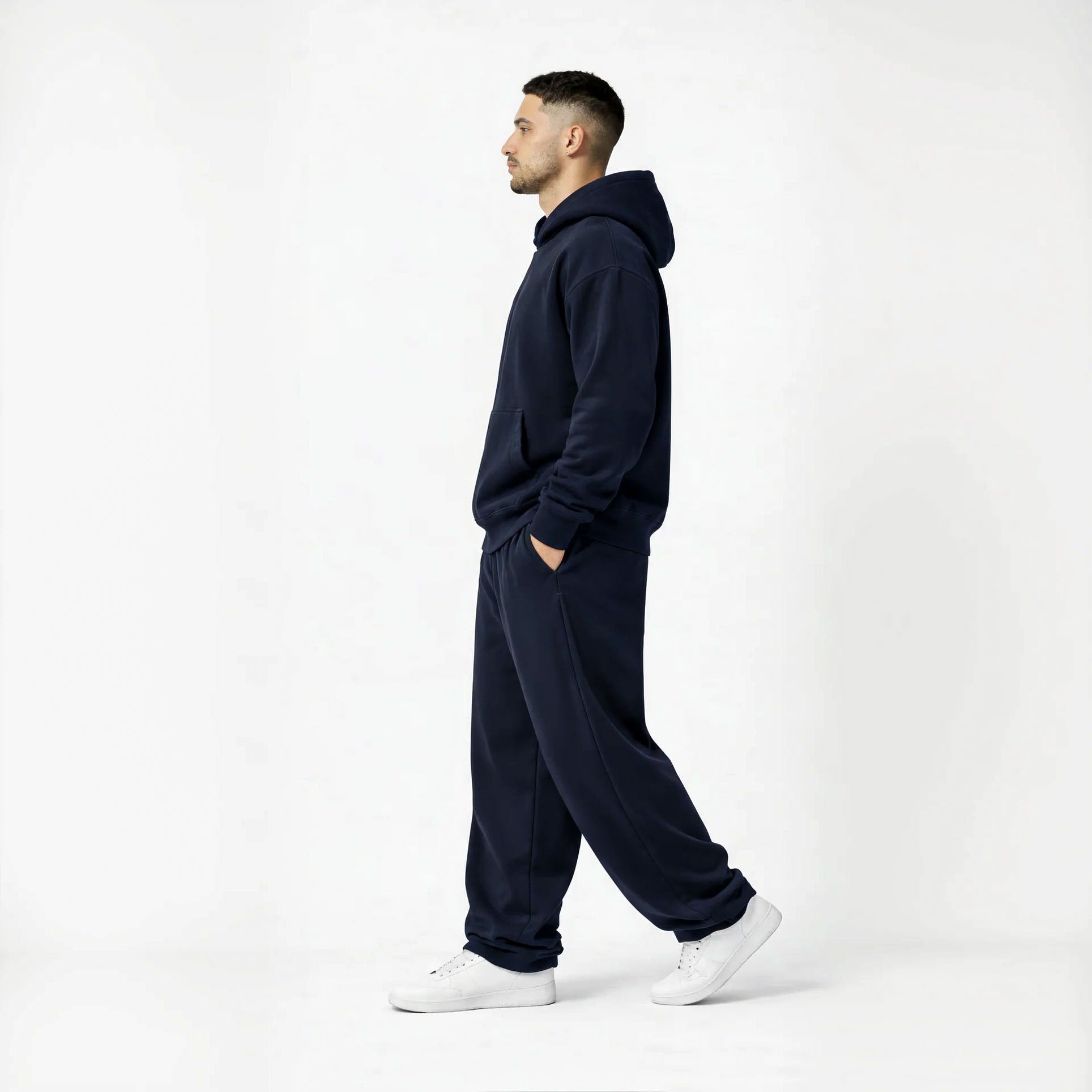 Drop Shoulder Hoodie-Navy-4
