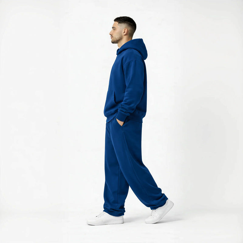 Drop Shoulder Hoodie-Royal Blue-zoom-