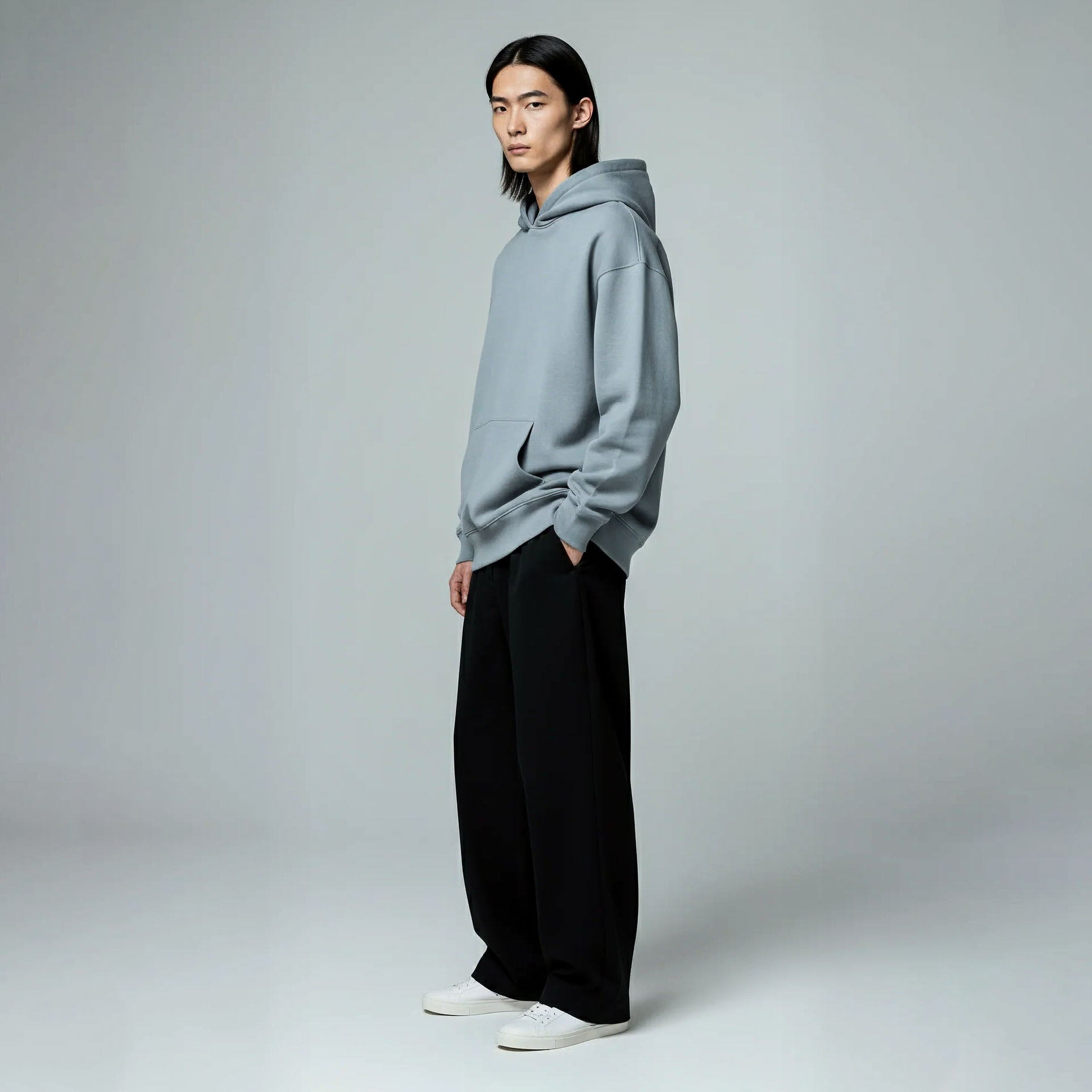 Drop Shoulder Hoodie- Slate-4