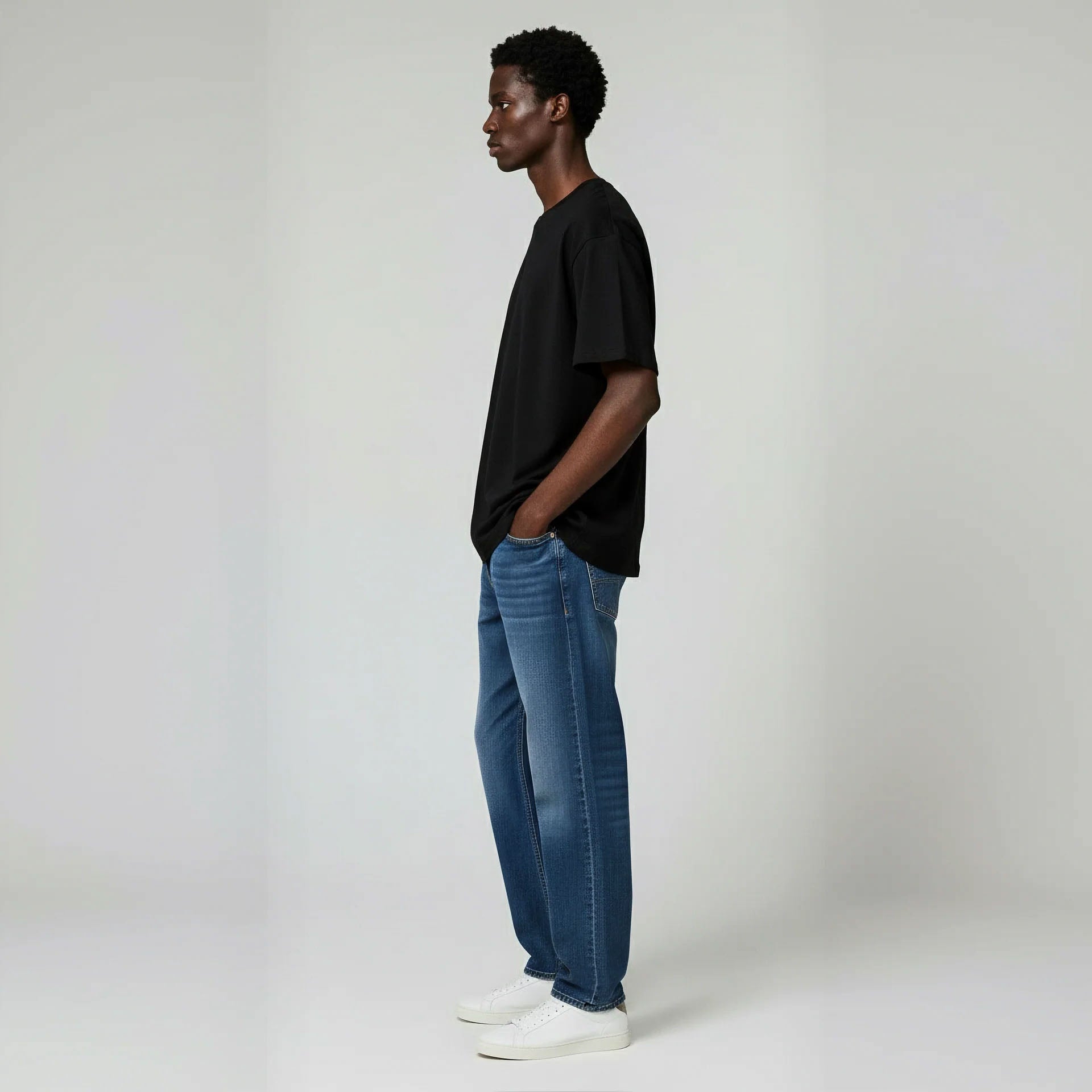 Drop Shoulder Tee shirt- Black-zoom-4