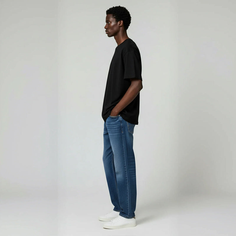 Drop Shoulder Tee shirt- Black-zoom-