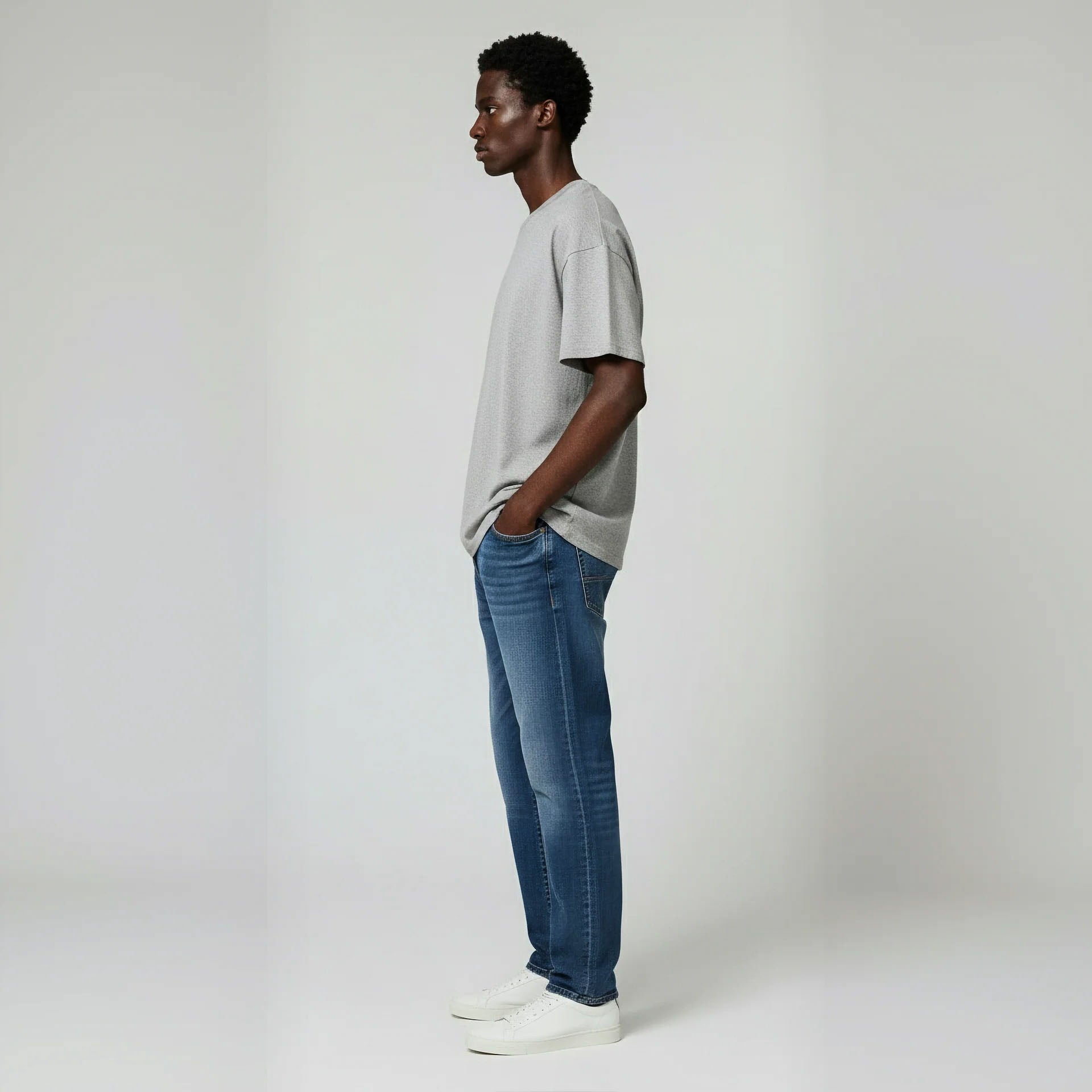 Drop Shoulder Tee shirt- Heather Grey-4