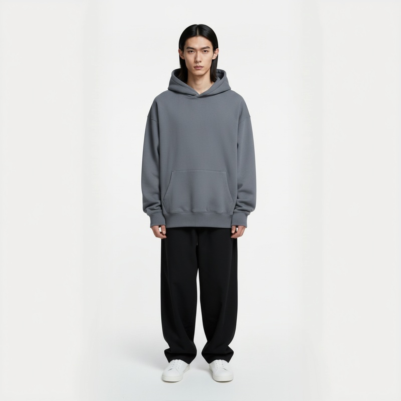 Drop Shoulder Hoodie- Deep Slate-zoom-