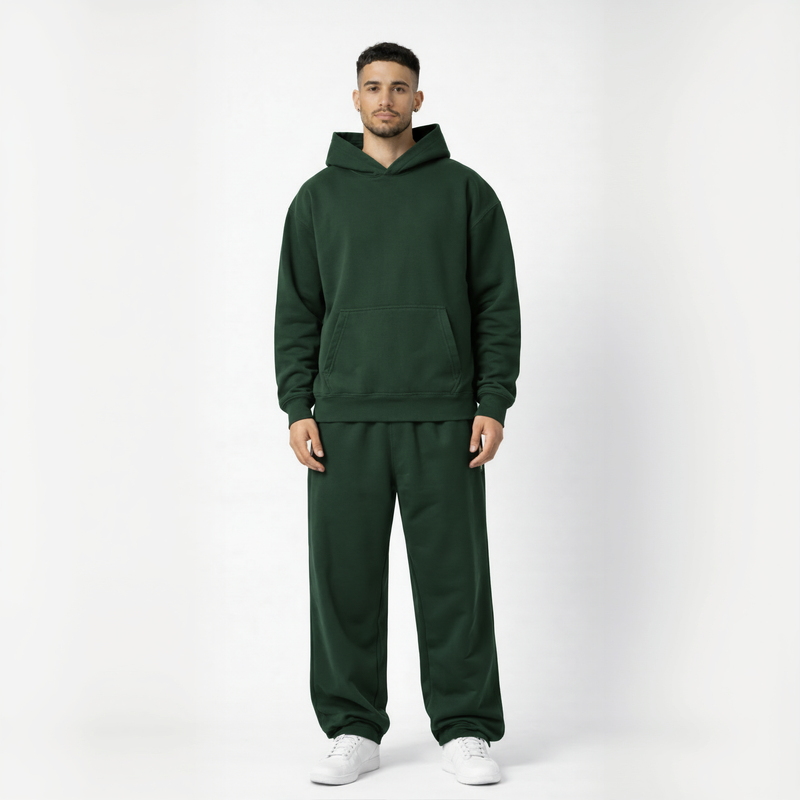 Drop Shoulder Hoodie-Forest Green-zoom-