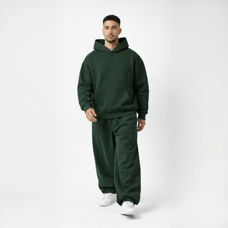 Drop Shoulder Hoodie-Forest Green-zoom-