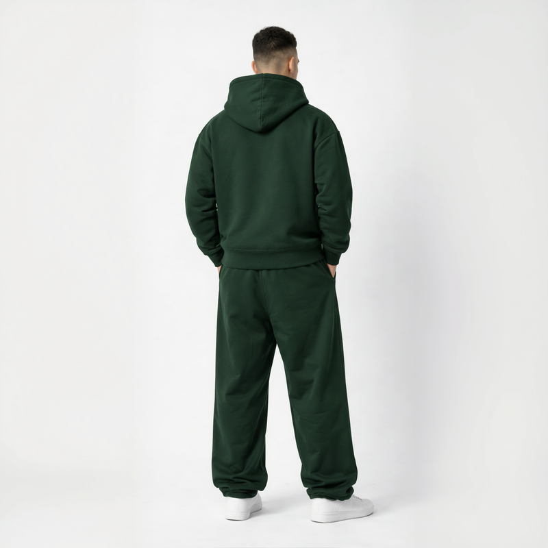 Drop Shoulder Hoodie-Forest Green-zoom-