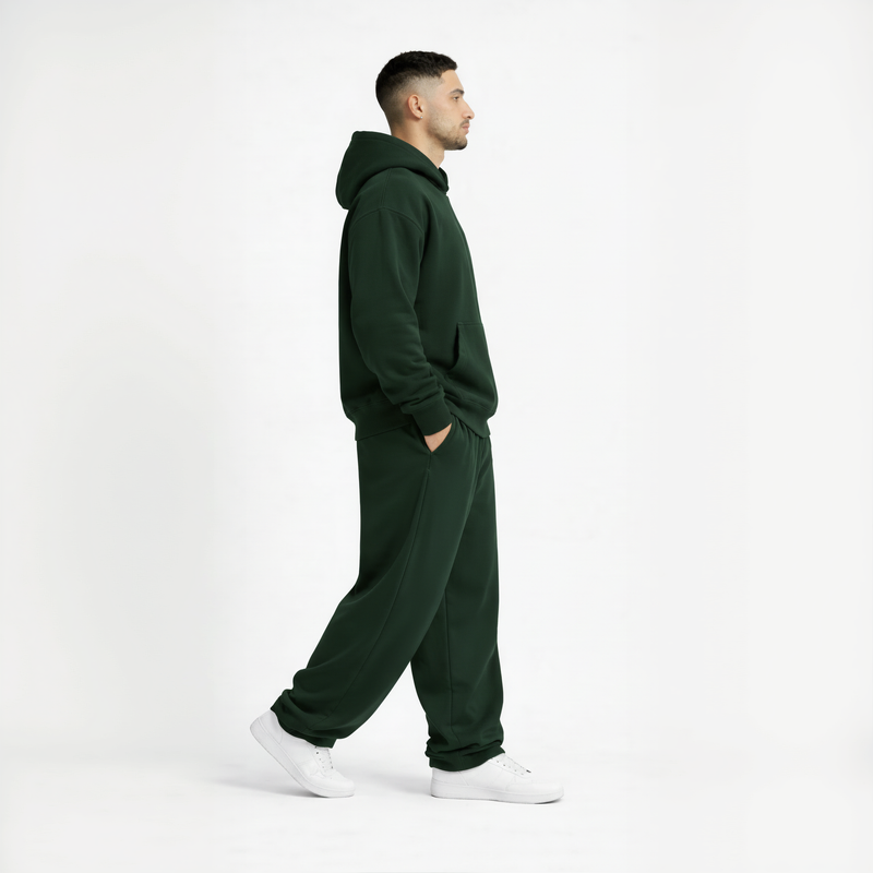 Drop Shoulder Hoodie-Forest Green-zoom-
