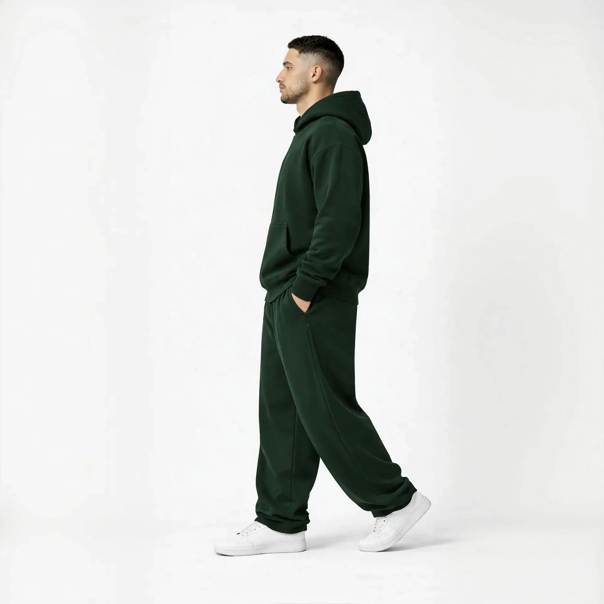 Drop Shoulder Hoodie-Forest Green-4