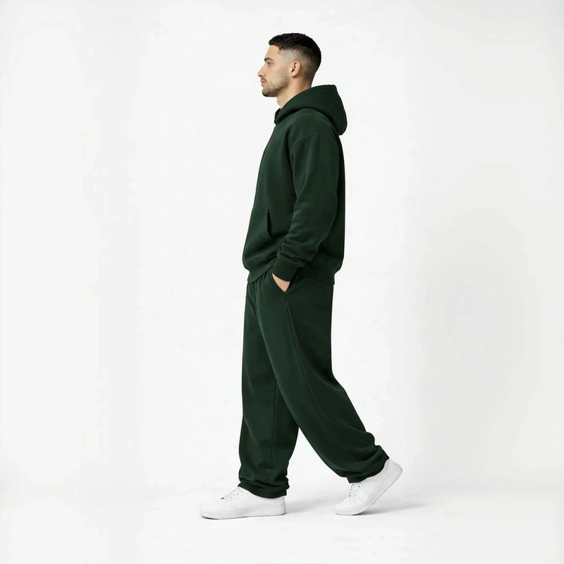 Drop Shoulder Hoodie-Forest Green-zoom-