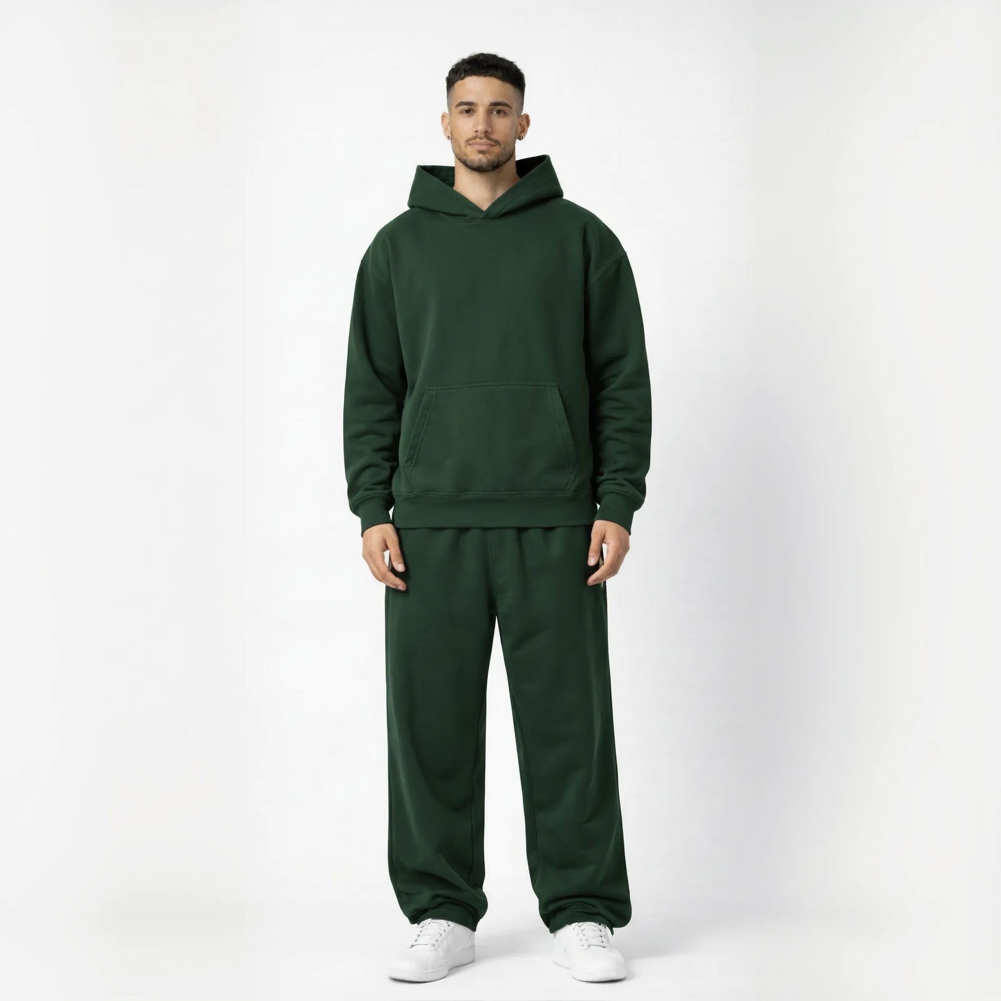 Drop Shoulder Hoodie-Forest Green-2