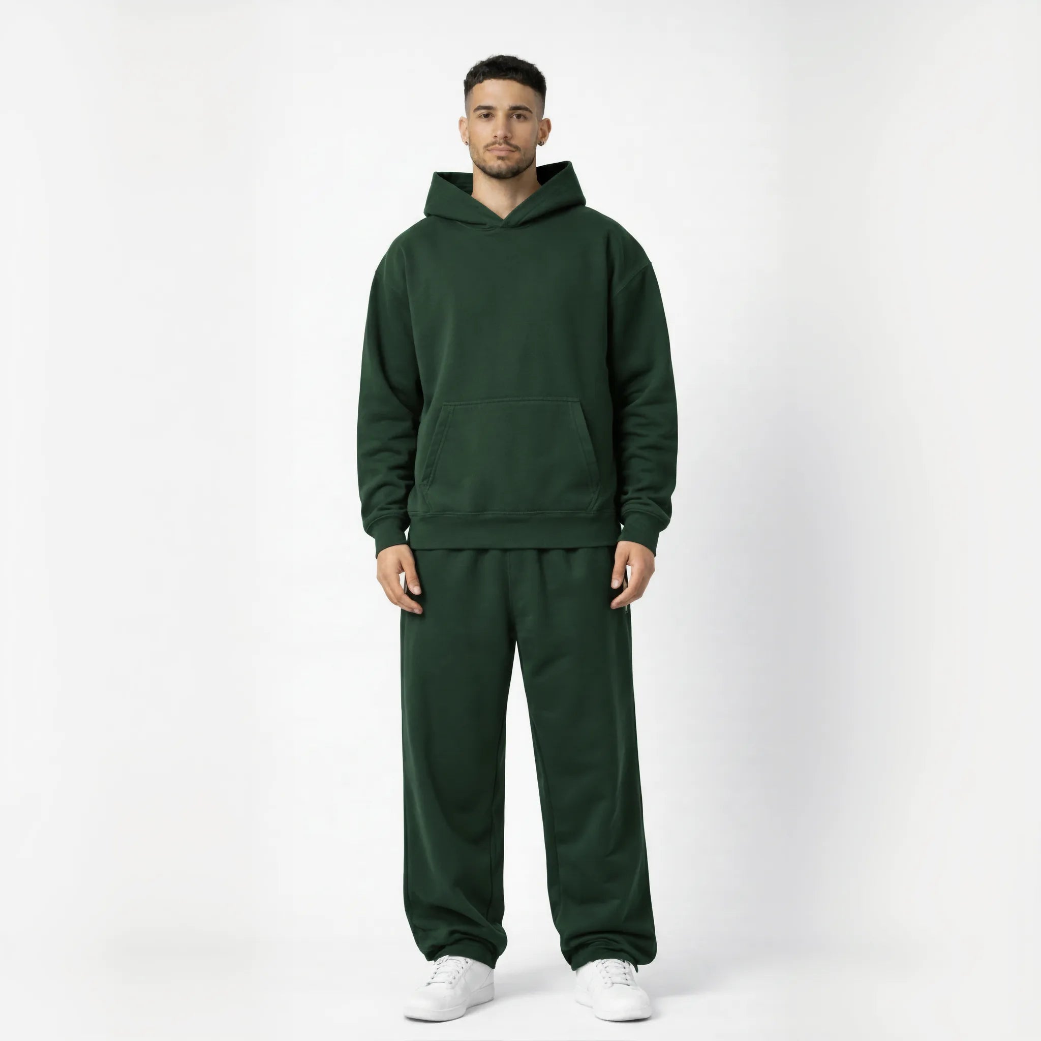 Drop Shoulder Hoodie-Forest Green