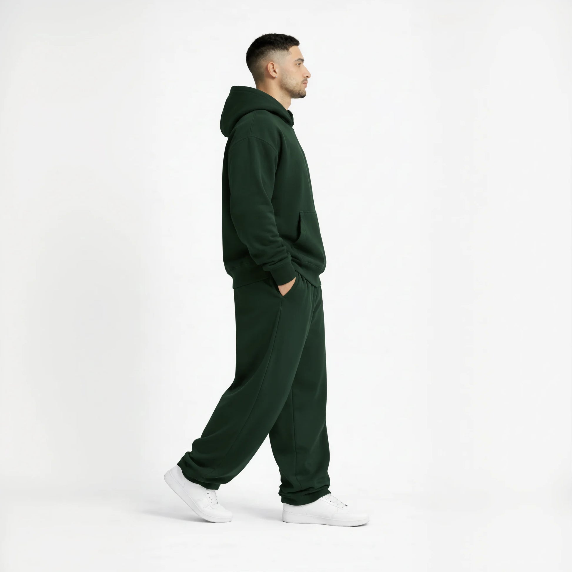 Drop Shoulder Hoodie-Forest Green-5