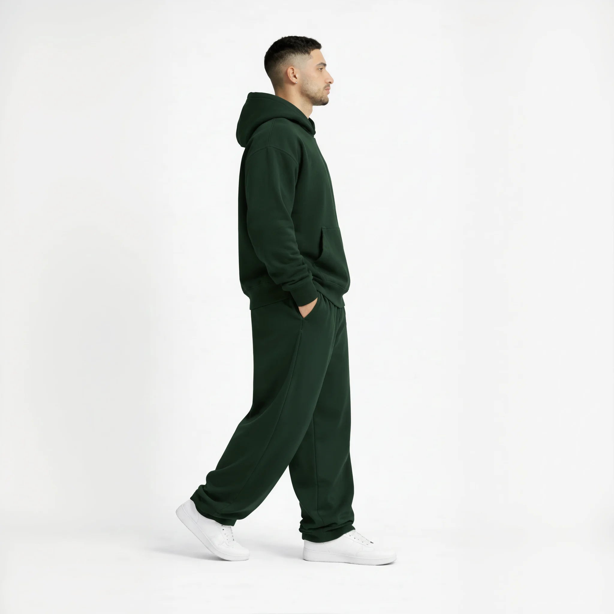 Drop Shoulder Hoodie-Forest Green-zoom-5