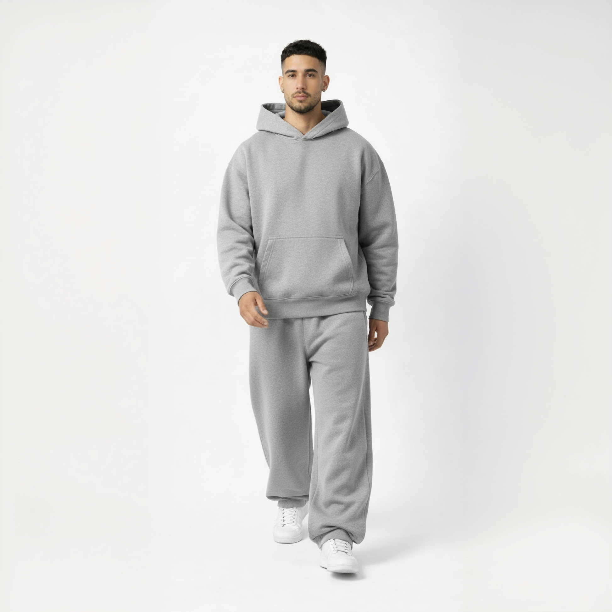 Drop Shoulder Hoodie-Heather Grey-2