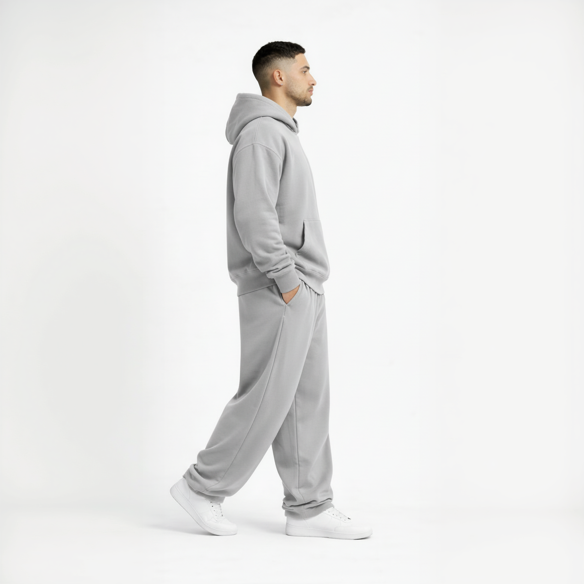 Drop Shoulder Hoodie-Heather Grey-4