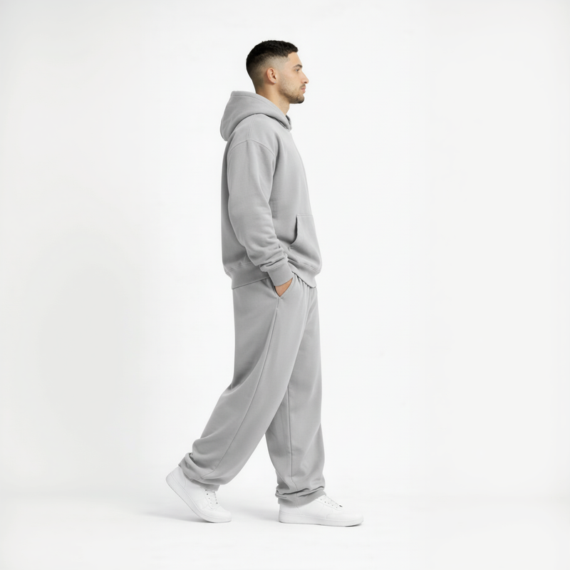 Drop Shoulder Hoodie-Heather Grey-zoom-