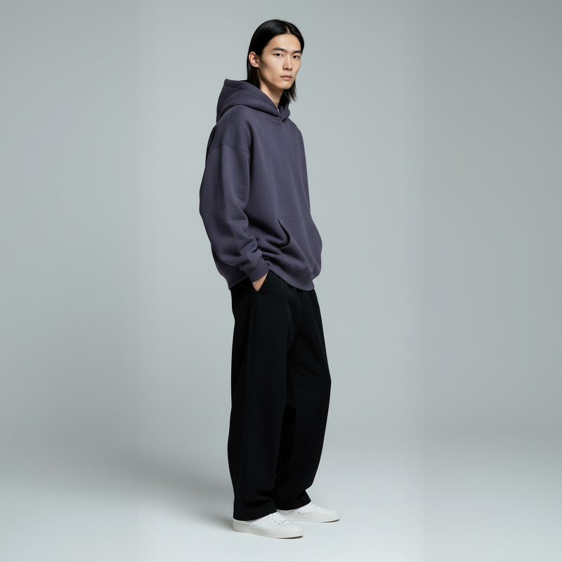 Pack of Drop Shoulder Hoodie- Blueberry-zoom-