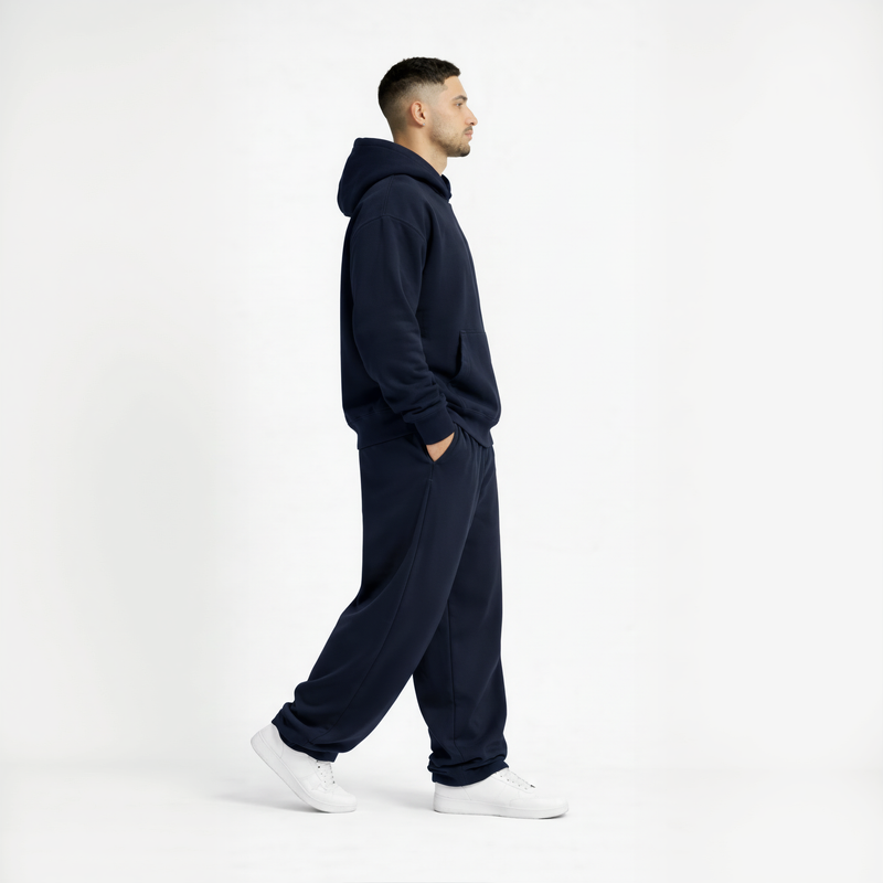 Drop Shoulder Hoodie-Navy-zoom-