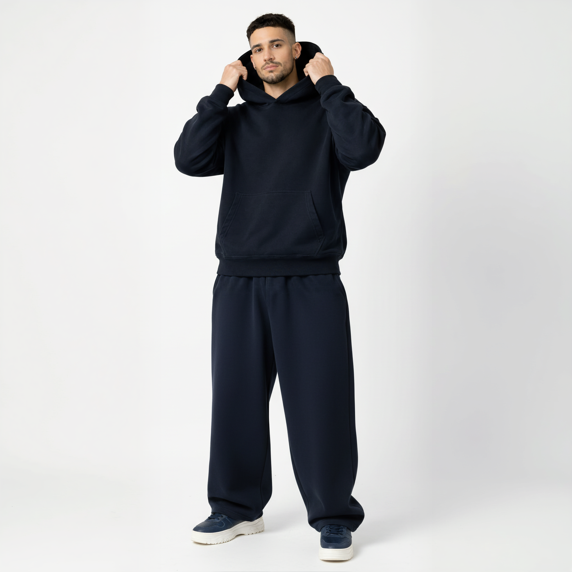 Drop Shoulder Hoodie-Navy-6