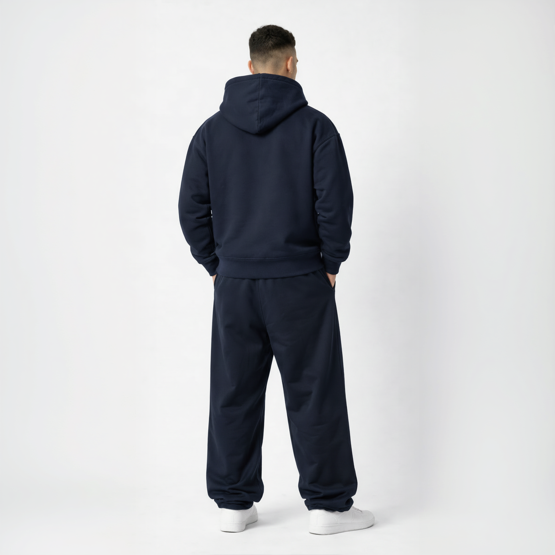 Drop Shoulder Hoodie-Navy-3