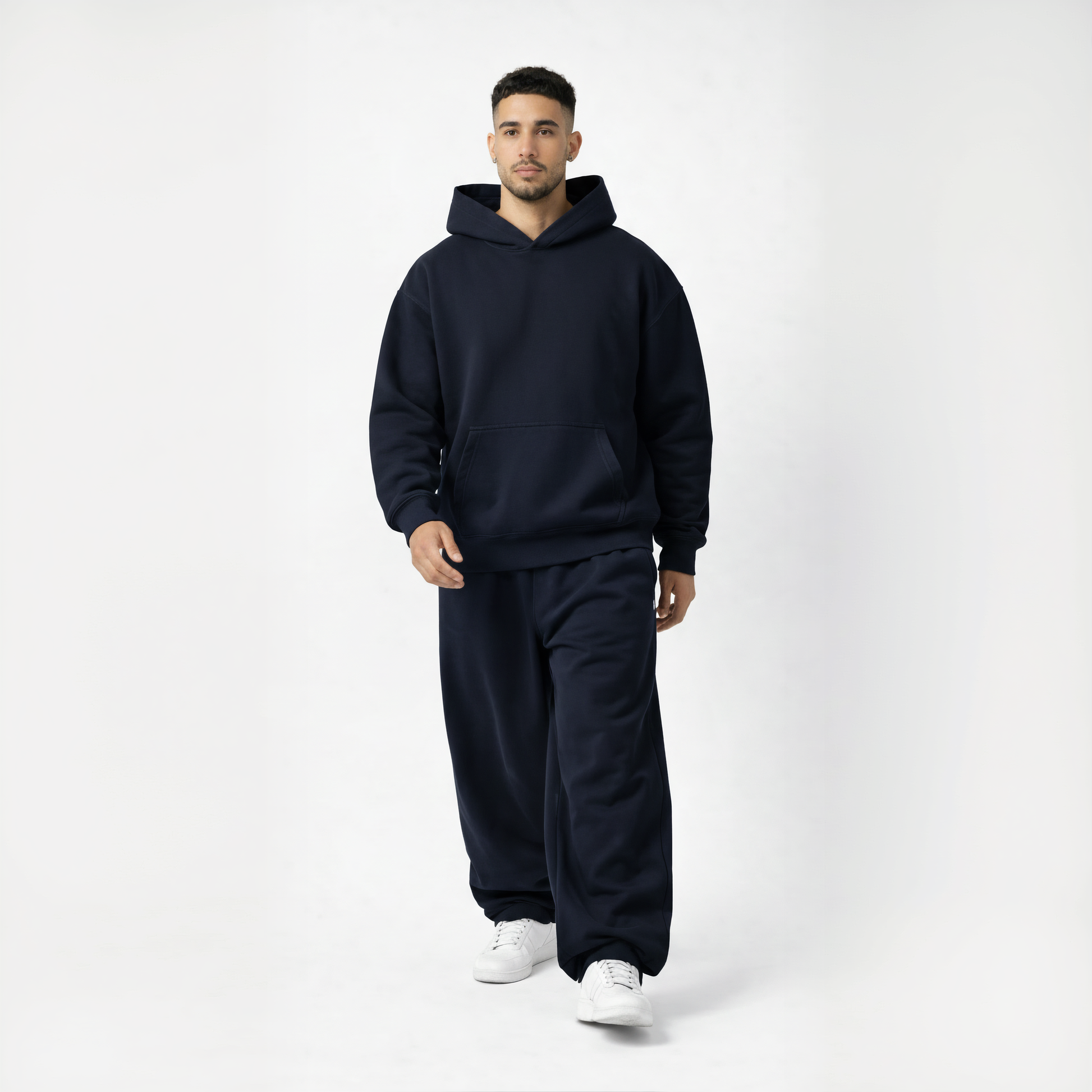 Drop Shoulder Hoodie-Navy-2