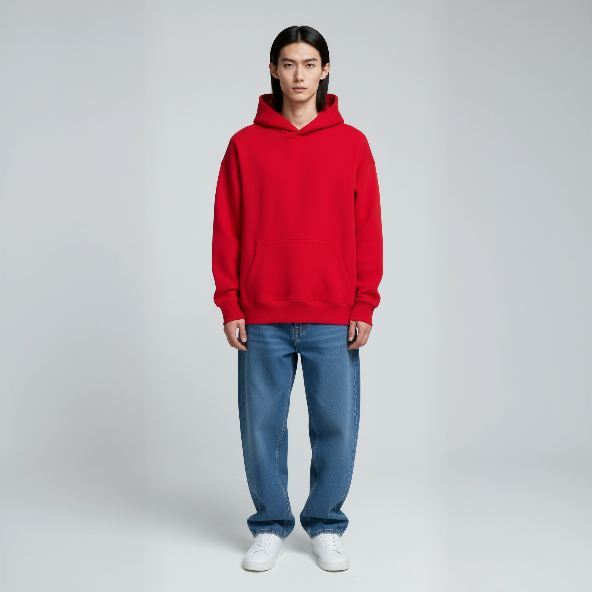 Drop Shoulder Hoodie- Red