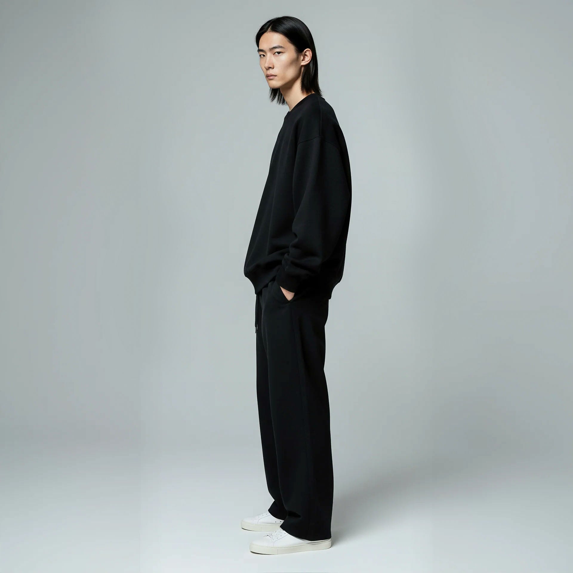 Drop Shoulder Crewneck- Black-4