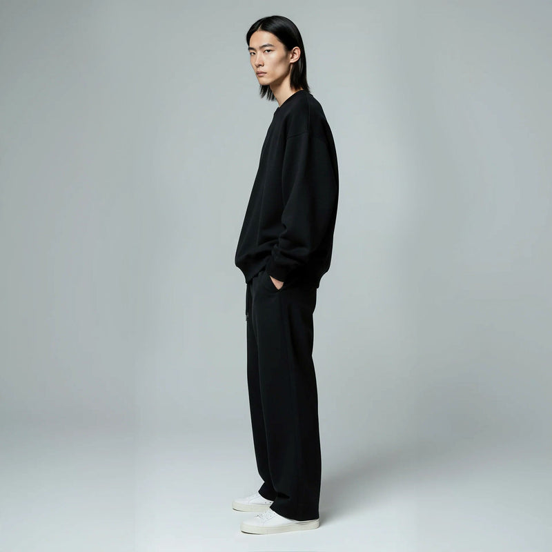 Drop Shoulder Crewneck- Black-zoom-