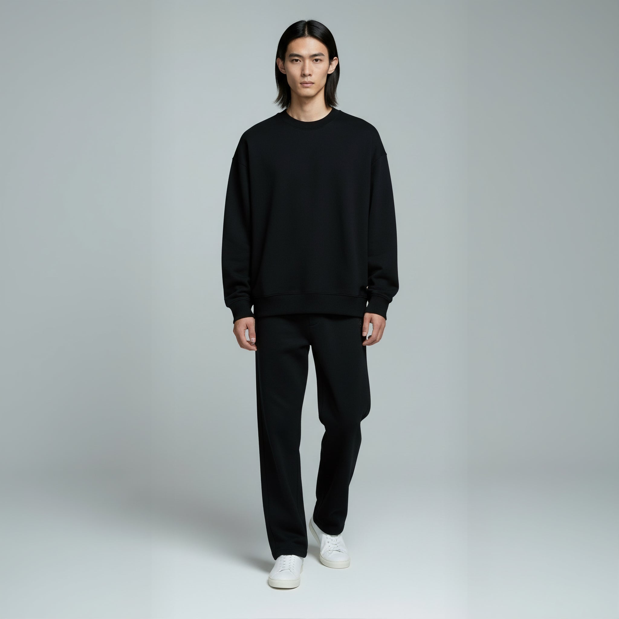 Drop Shoulder Crewneck- Black